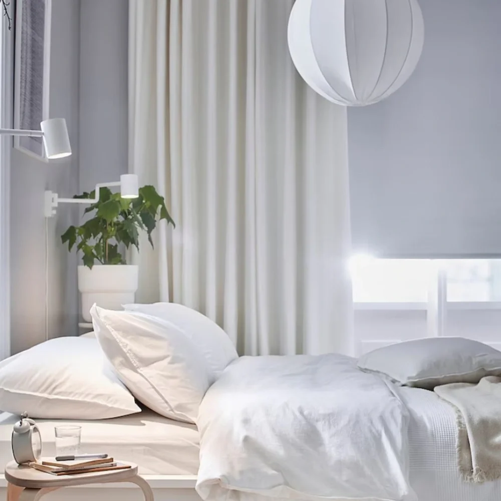 IKEA Ritva light-filtering curtains-white cotton-1 pair 57“x118“-NWT-tiny stain
